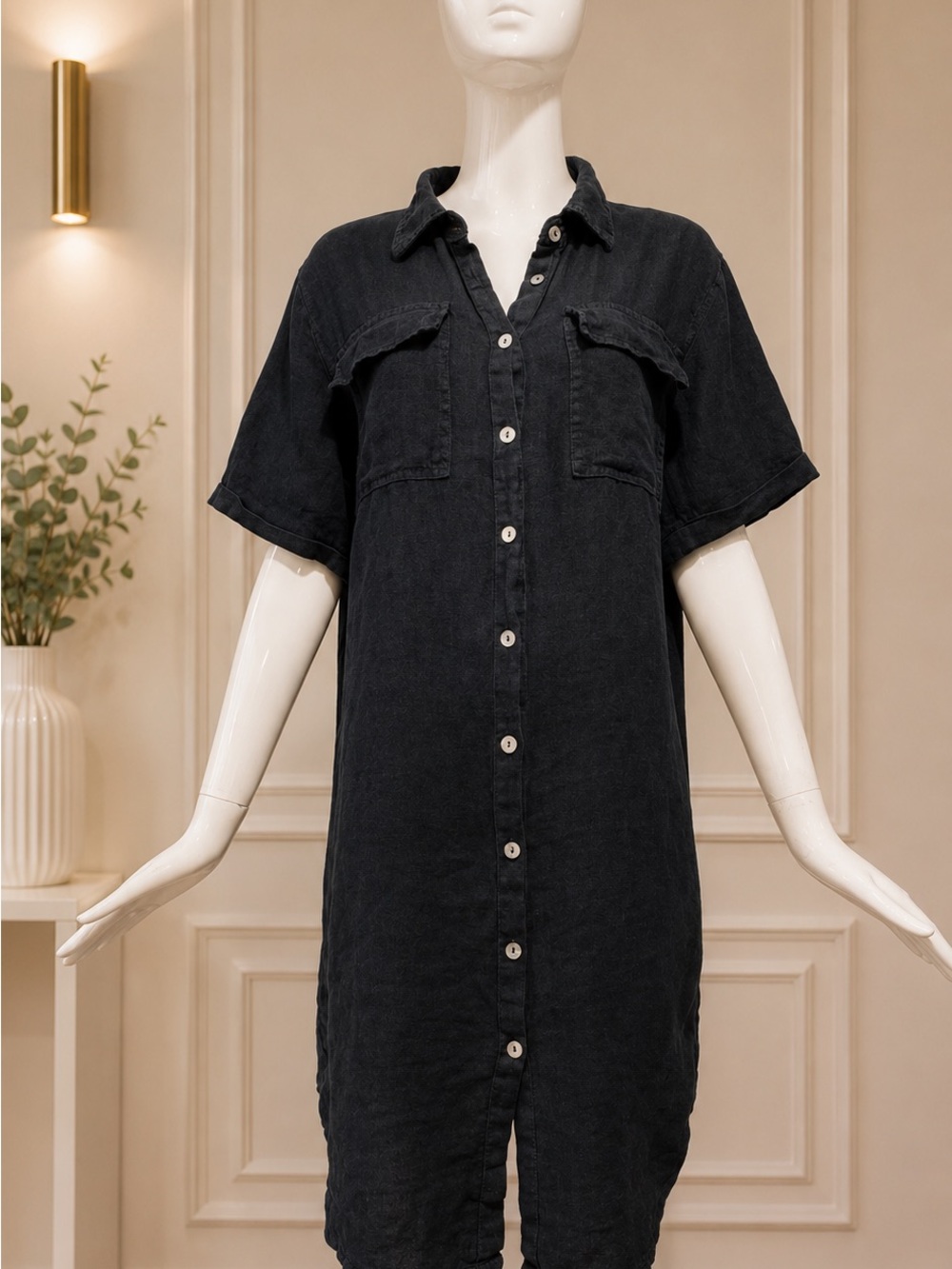 Martina Innocenti 100% Linen Shirt Dress | Made in Italy | Black | M